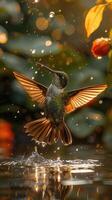 ai generado un muy hermosa colibrí cerca el río foto