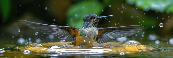 ai generado un muy hermosa colibrí cerca el río foto