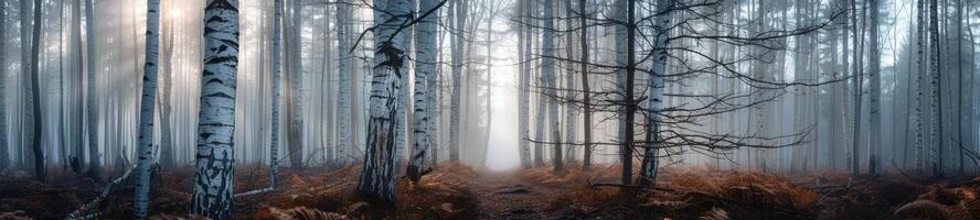 AI generated A relaxing forest of white birches photo