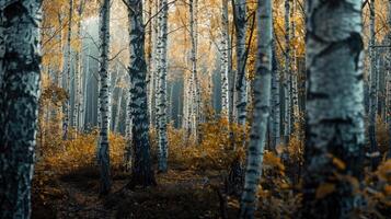 AI generated A relaxing forest of white birches photo