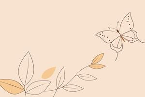 Leaves and Butterflies Pattern One Line Art Background vector