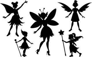 Set of Fairy magic silhouettes set, large pack of vector silhouette design, isolated white background