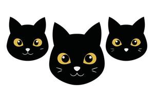 Set of black Assorted cats faces isolated on white background vector