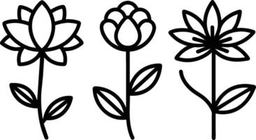 Set of black Simple Line Art of Flower Icons Collection on white background vector