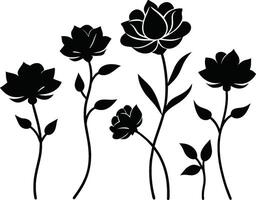 Set of Hand Drawn Line Flowers vector