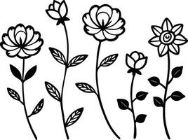 Set of Hand Drawn Line Flowers vector