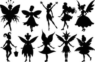 Set of Fairy magic silhouettes set, large pack of vector silhouette design, isolated white background