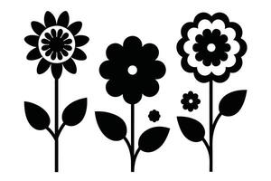 Set of black Flower Icon on white background vector