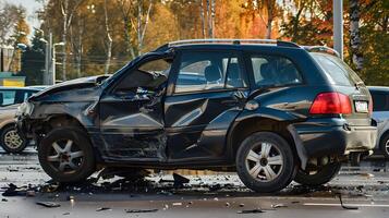 ai generado un nuevo negro destrozado coche después un accidente foto