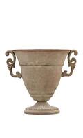 Ancient antique vase with scratches and shabby isolated on a white background. pottery flowerpot photo