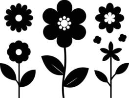 Set of black Cute Flowers Icons on white background vector