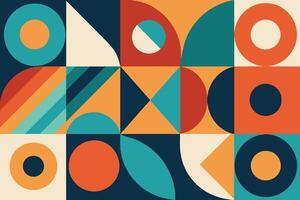 geometric pattern element in mid-century style. Retro abstract collection of colorful circle, curve, square and triangle shapes. Modern trendy design for cover, business card, poster, wall art vector