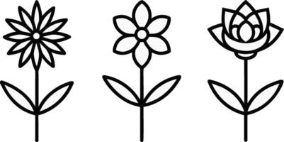 Set of black Simple Line Art of Flower Icons Collection on white background vector