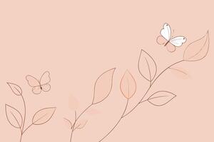 Leaves and Butterflies Pattern One Line Art Background vector