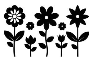 conjunto de negro flor icono en blanco antecedentes vector