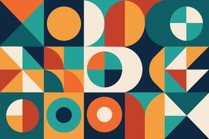 geometric pattern element in mid-century style. Retro abstract collection of colorful circle, curve, square and triangle shapes. Modern trendy design for cover, business card, poster, wall art vector