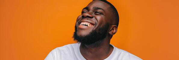 AI generated Portrait of a happy black man on colored background photo