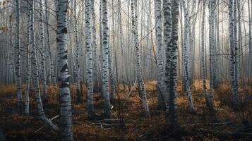 AI generated A relaxing forest of white birches photo