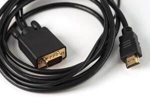 hdmi a vga y audio adaptador en blanco antecedentes. permite los usuarios a conectar dispositivos con varios tipos de muestra tal como ordenadores a proyectores o otro tipos de pantallas. foto