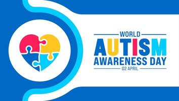 2 April world Autism Awareness Day colorful Puzzle love icon banner or background. use to background, banner, placard, card, and poster design template with text inscription and standard color. vector