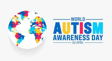 2 April world Autism Awareness Day concept colorful puzzle piece world globe map background design template. vector