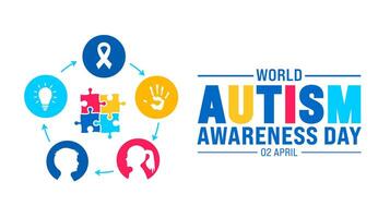 2 April world Autism Awareness Day colorful Puzzle icon banner or background design template. vector