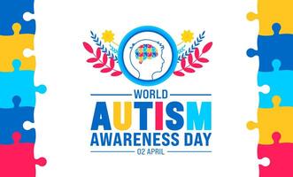 2 April world Autism Awareness Day colorful Puzzle icon banner or background design template. vector