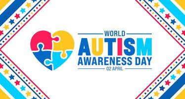 2 April world Autism Awareness Day colorful Puzzle love icon banner or background. use to background, banner, placard, card, and poster design template with text inscription and standard color. vector