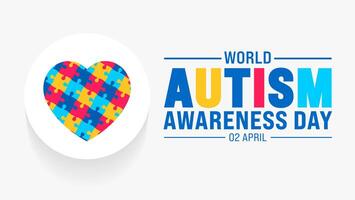 2 April world Autism Awareness Day colorful Puzzle love icon banner or background. use to background, banner, placard, card, and poster design template with text inscription and standard color. vector