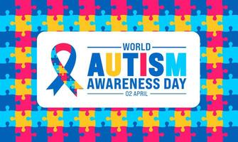 2 abril mundo autismo conciencia día vistoso rompecabezas pedazo sin costura modelo antecedentes. utilizar a fondo, bandera, cartel, tarjeta, y póster diseño modelo con texto inscripción. vector