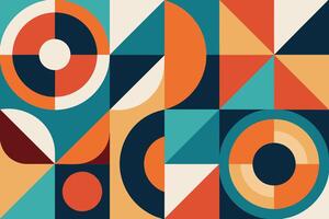 geometric pattern element in mid-century style. Retro abstract collection of colorful circle, curve, square and triangle shapes. Modern trendy design for cover, business card, poster, wall art vector