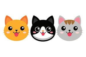 Collection of cute funny cat faces isolated on white background vector
