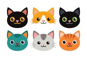 Collection of cute funny cat faces isolated on white background vector