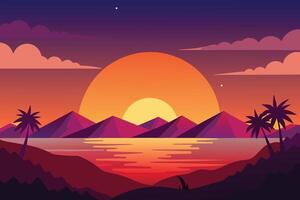 hermosa puesta de sol sobre fondo de verano vector