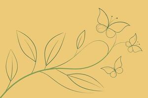 Leaves and Butterflies Pattern One Line Art Background vector