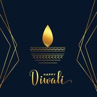 étnico estilo diya en shubh diwali póster con dorado líneas vector