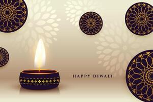 elegant shubh deepavali template with glowing lamp vector