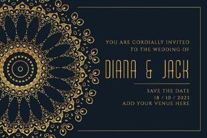 golden mandala style wedding card template design vector