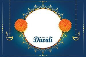 nice happy diwali banner with image space and flower design vector