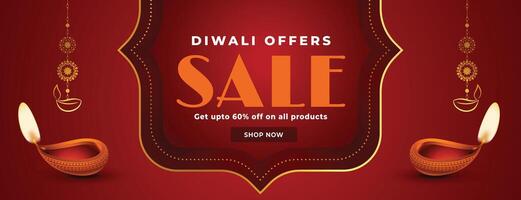 hindu religious shubh diwali sale and offer banner with oil lamp vector