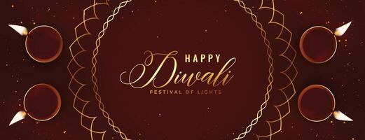 happy diwali religious banner with diya decoration vector