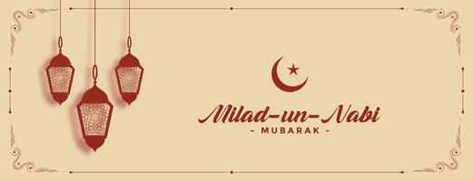 decorative milad un nabi mubarak banner lamps decoration vector