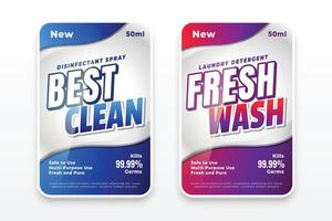 best clean and fresh wash laundry detergent labels vector