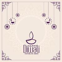 happy diwali festival flat style decorative card design vector