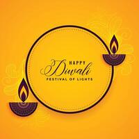 happy diwali festival yellow greeting card design vector