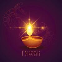 traditional happy diwali background with glowing diya vector