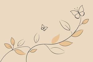 Leaves and Butterflies Pattern One Line Art Background vector