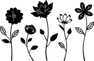 Set of Hand Drawn Line Flowers vector