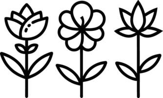 Set of black Simple Line Art of Flower Icons Collection on white background vector