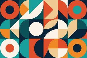 geometric pattern element in mid-century style. Retro abstract collection of colorful circle, curve, square and triangle shapes. Modern trendy design for cover, business card, poster, wall art vector